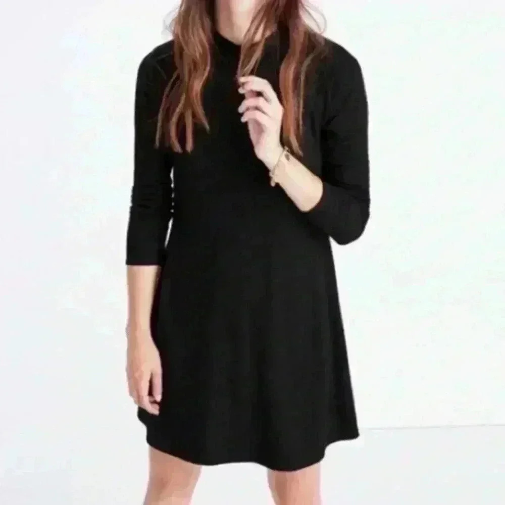 Madewell black ribbed dress with mock turtleneck, Womens Size XXS